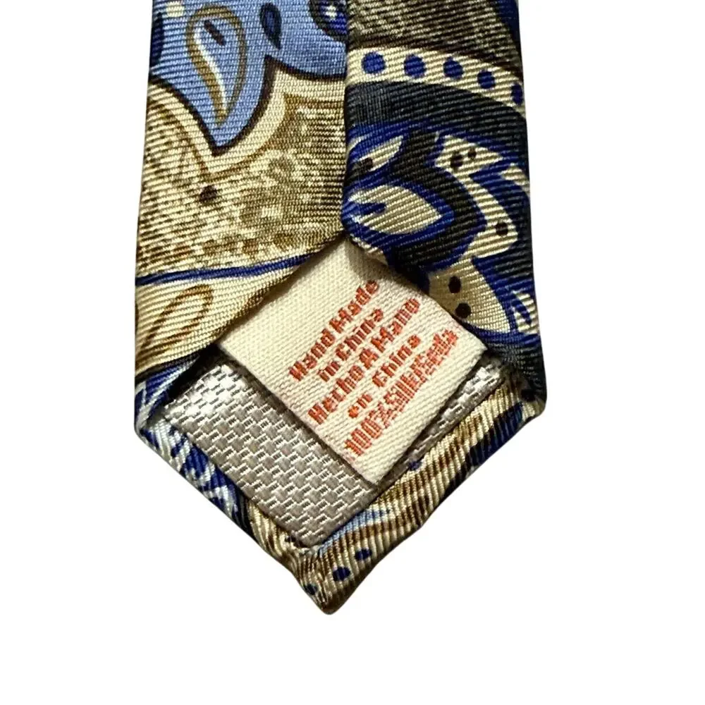 Tommy Bahama Mens Silk Necktie Blue Green Yellow Paisley Pattern 100% Silk